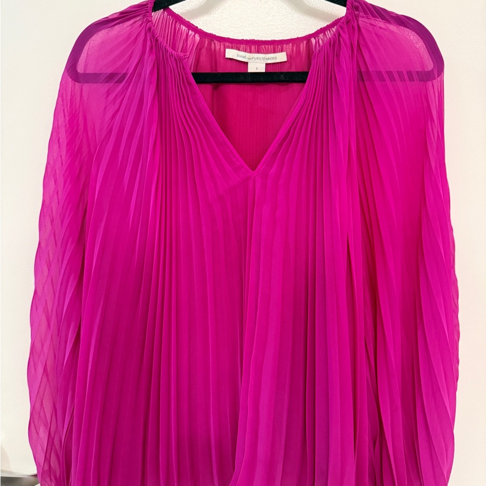Diane Von Furstenberg Fuchsia Pleated Blouse